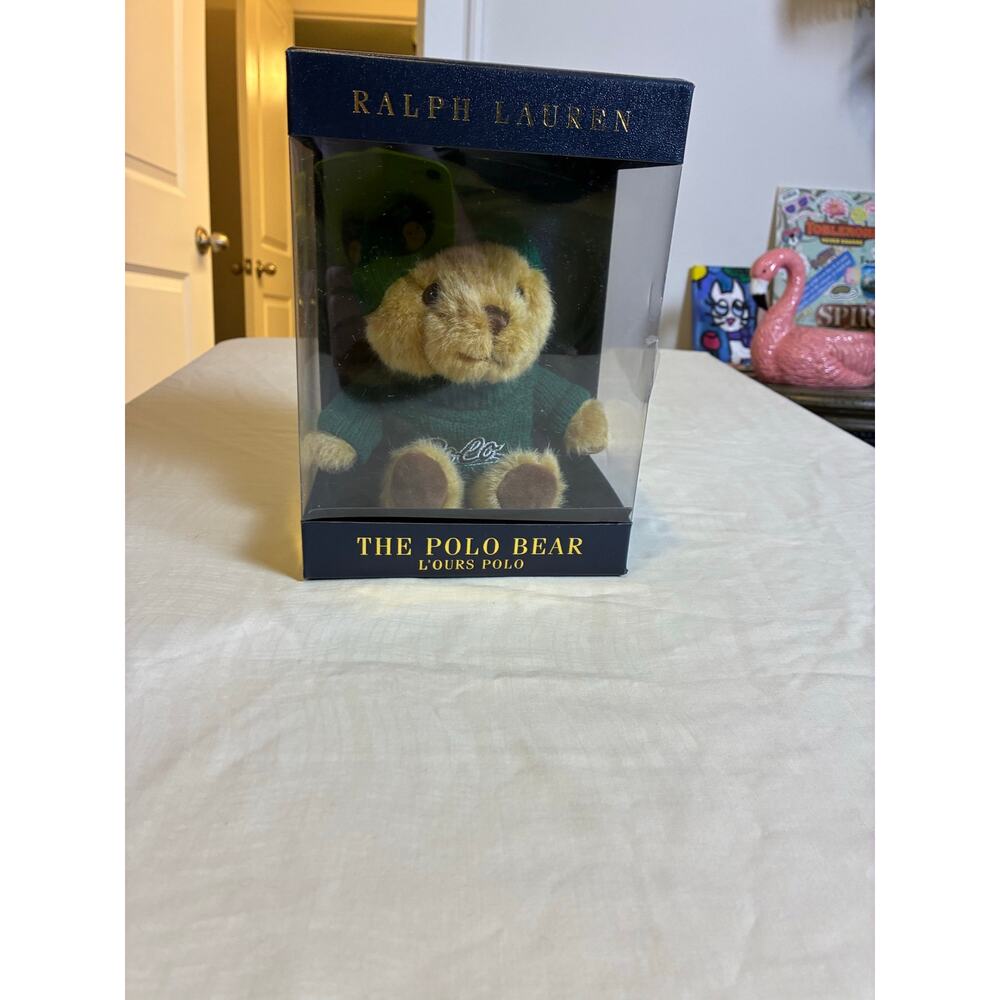 Ralph Lauren Polo Bear rare Teddy In Box Display Case Green Sweater Collectible